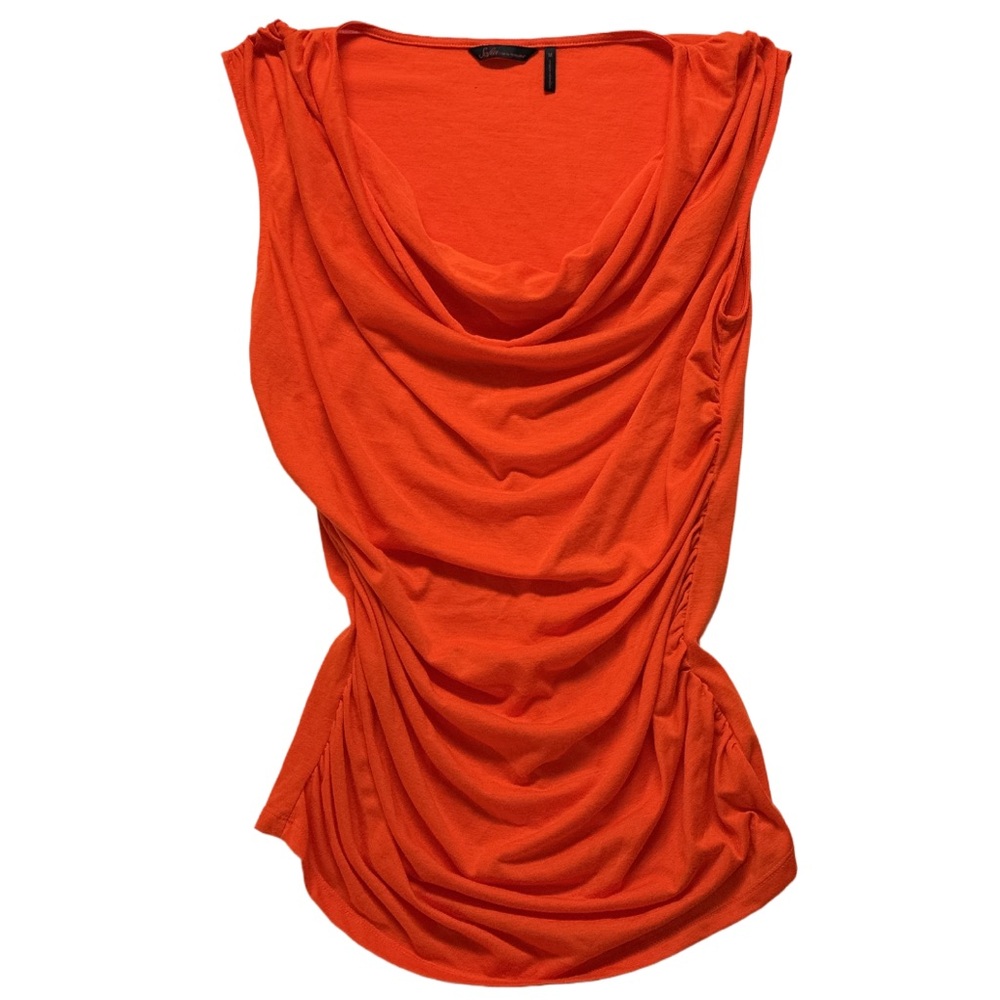 SOFIA BY SOFIA VERGARA women's bright sunset orange draped blouse, M.